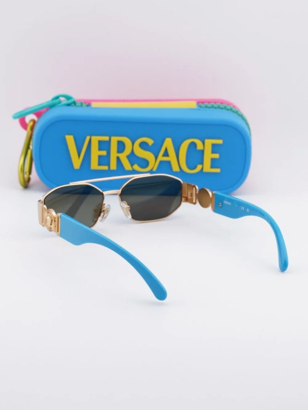 Versace Kids VK2003 100255 Rectangle Sunglasses - Gold/Light Green Mirror Blue
